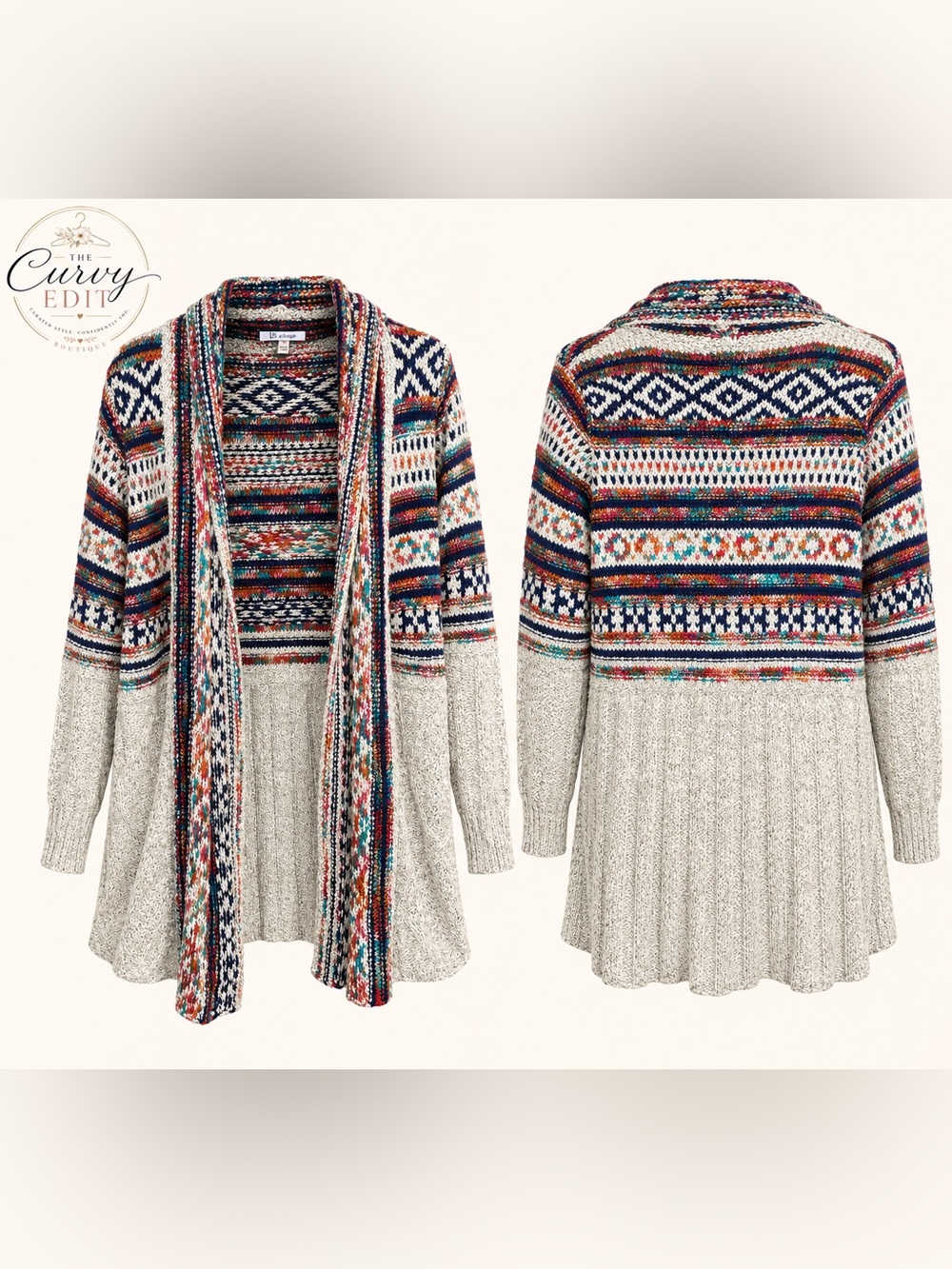 I.B. Diffusion Fair Isle Waterfall Cardigan Cream Multicolor Western Boho Knit